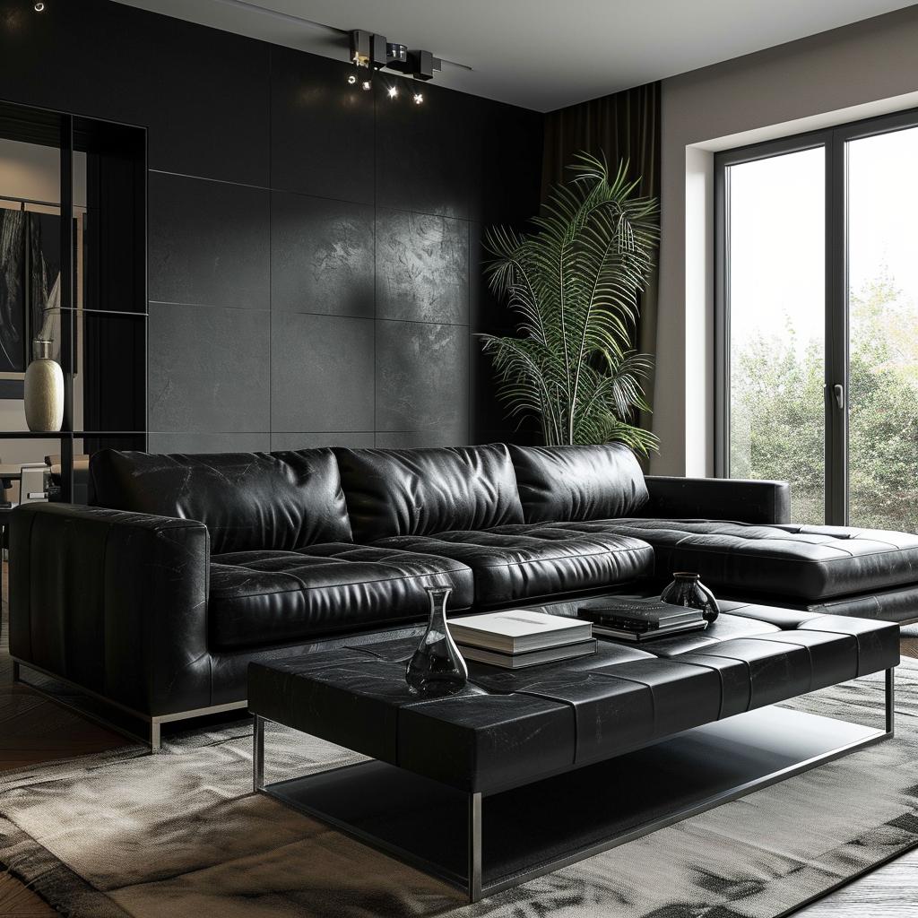 Black leather sofa